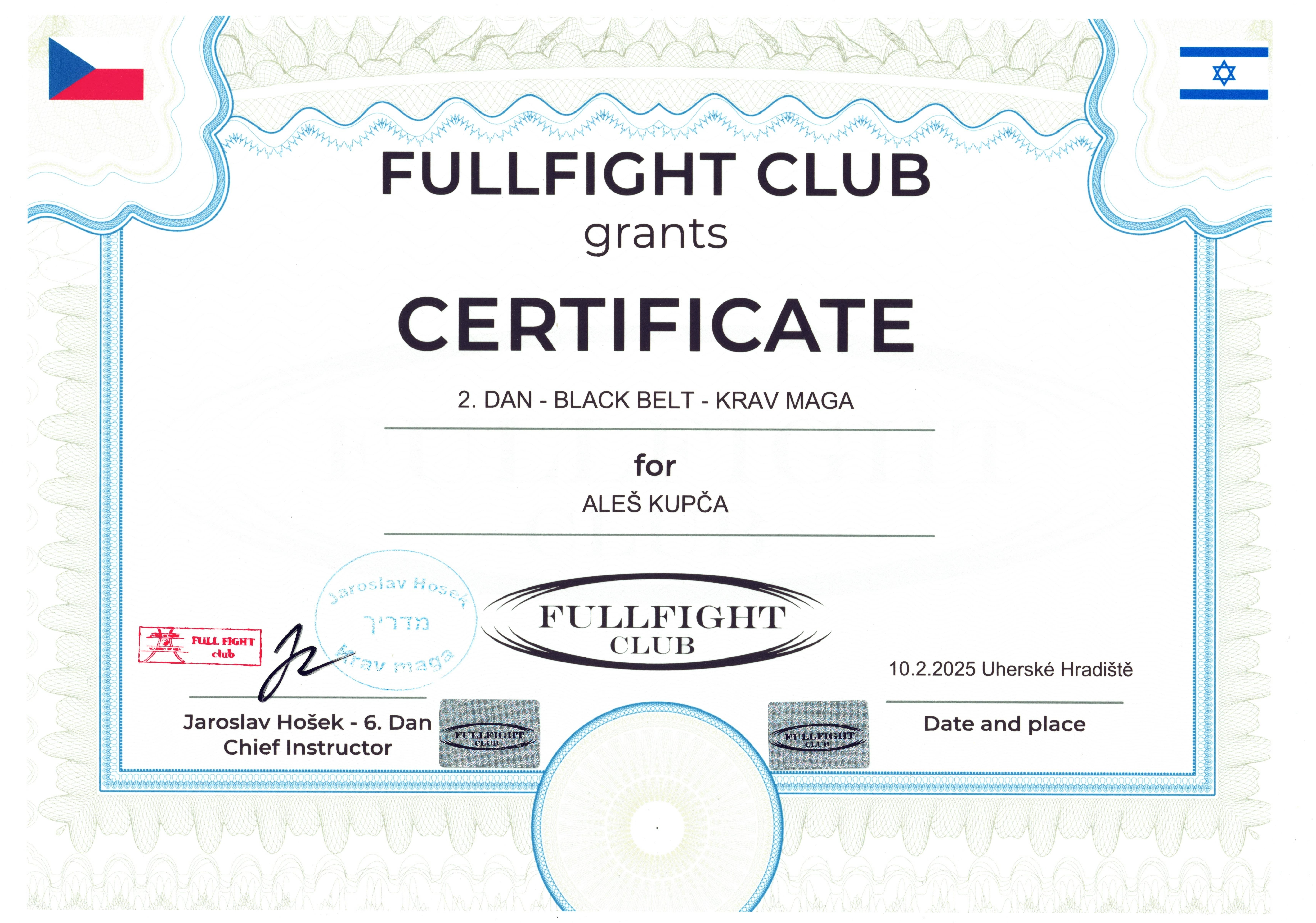 Certifikát 2. DAN Krav Maga