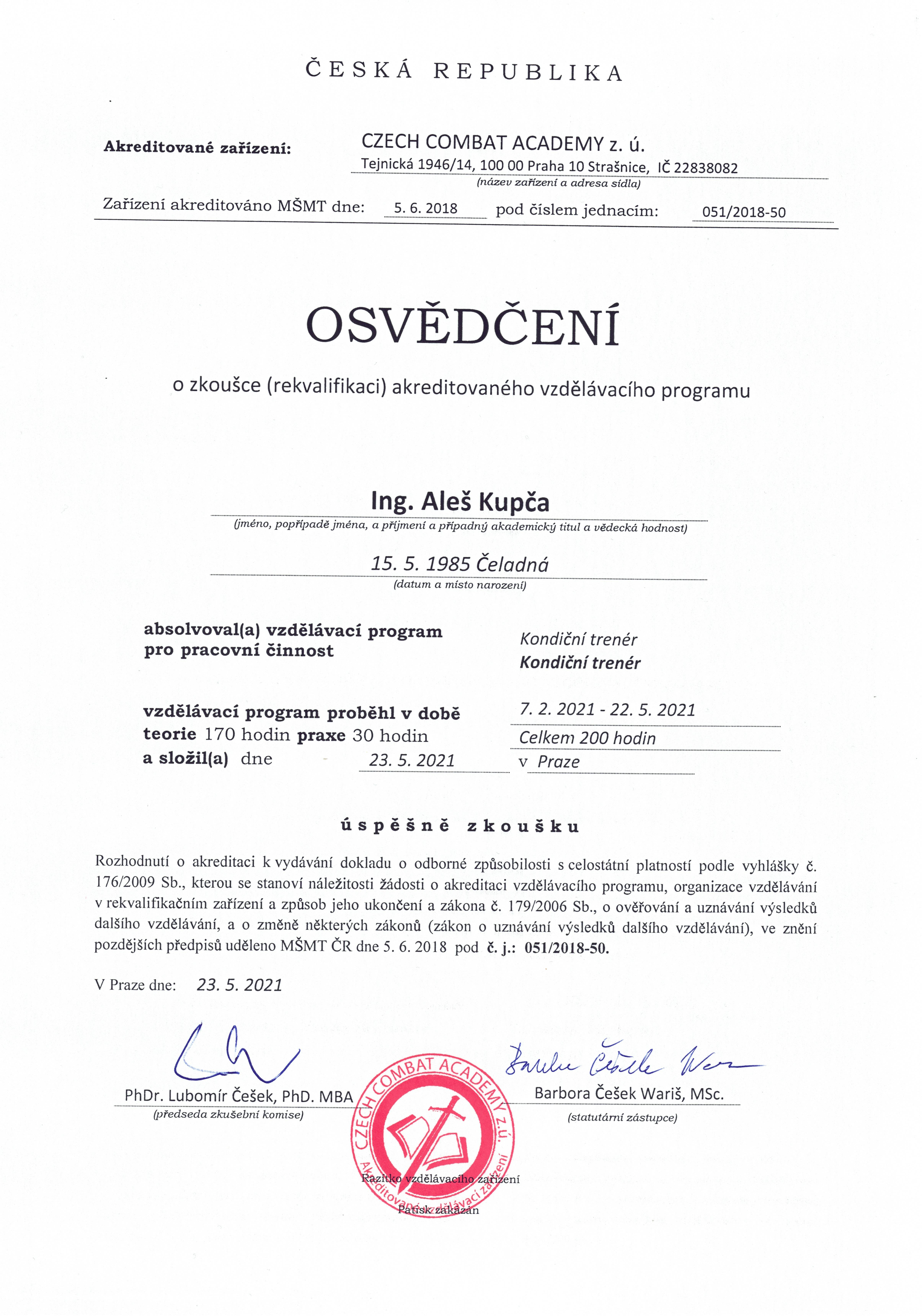 Osvědčení kondiční trenér